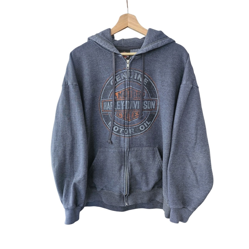 Harley-Davidson Black Hills Rapid City SD Zip Up Hoodie Gray Mens Large